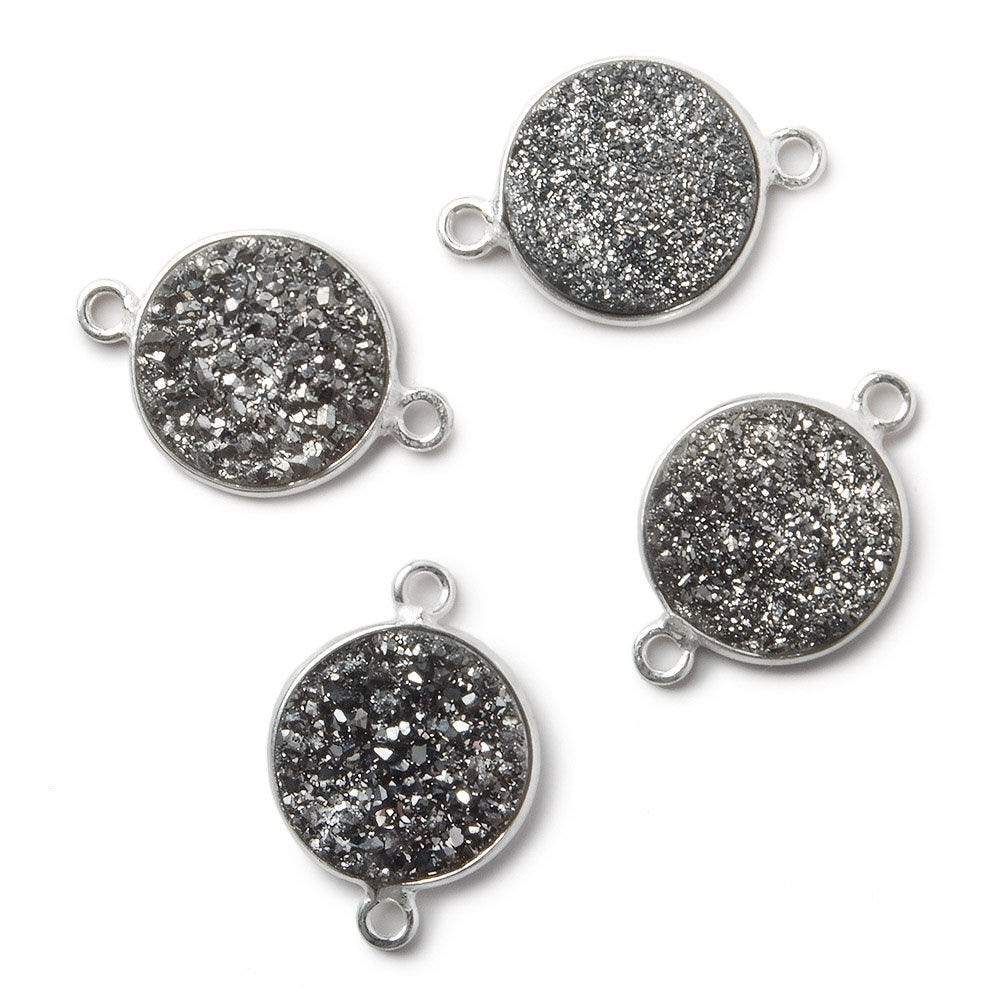 13mm Silver .925 Bezel Metallic Platinum Drusy Coin Connector 1 piece - Beadsofcambay.com