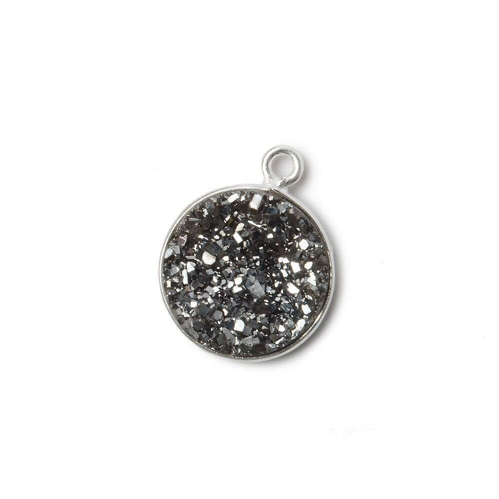 13mm Silver .925 Bezel Metallic Platinum Drusy Coin Pendant 1 piece - Beadsofcambay.com