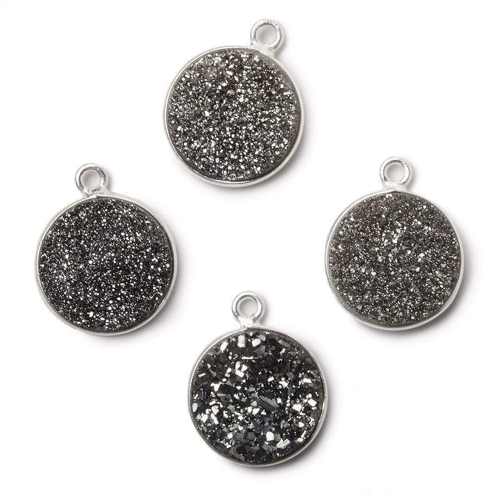13mm Silver .925 Bezel Metallic Platinum Drusy Coin Pendant 1 piece - Beadsofcambay.com