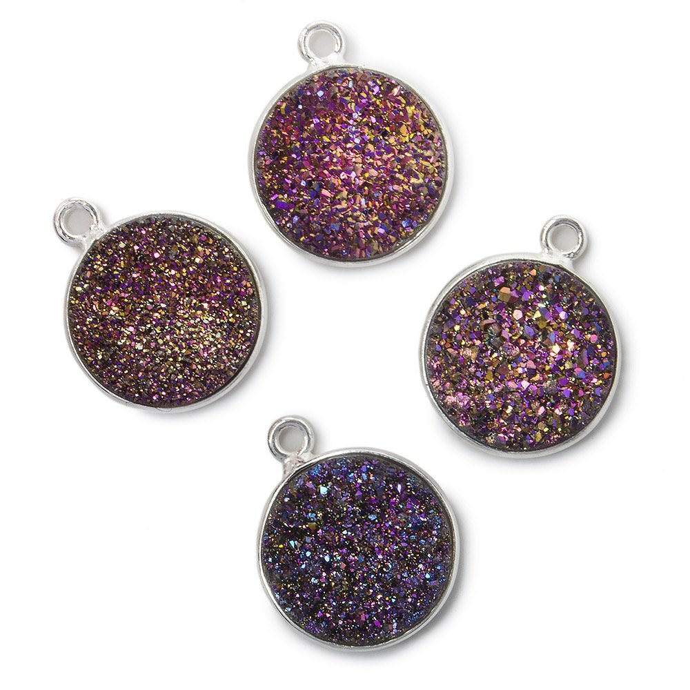 13mm Silver .925 Bezel Mystic Peacock Drusy Coin Pendant 1 piece - Beadsofcambay.com