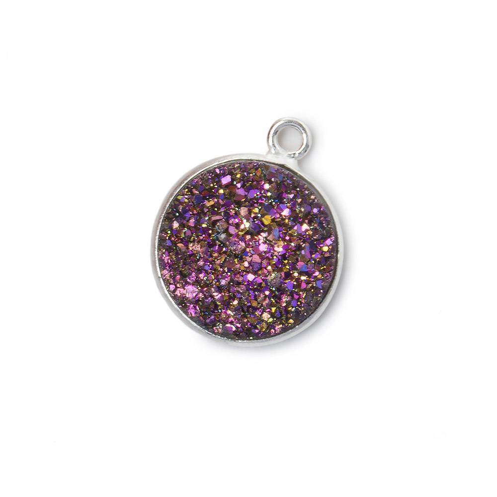 13mm Silver .925 Bezel Mystic Peacock Drusy Coin Pendant 1 piece - Beadsofcambay.com