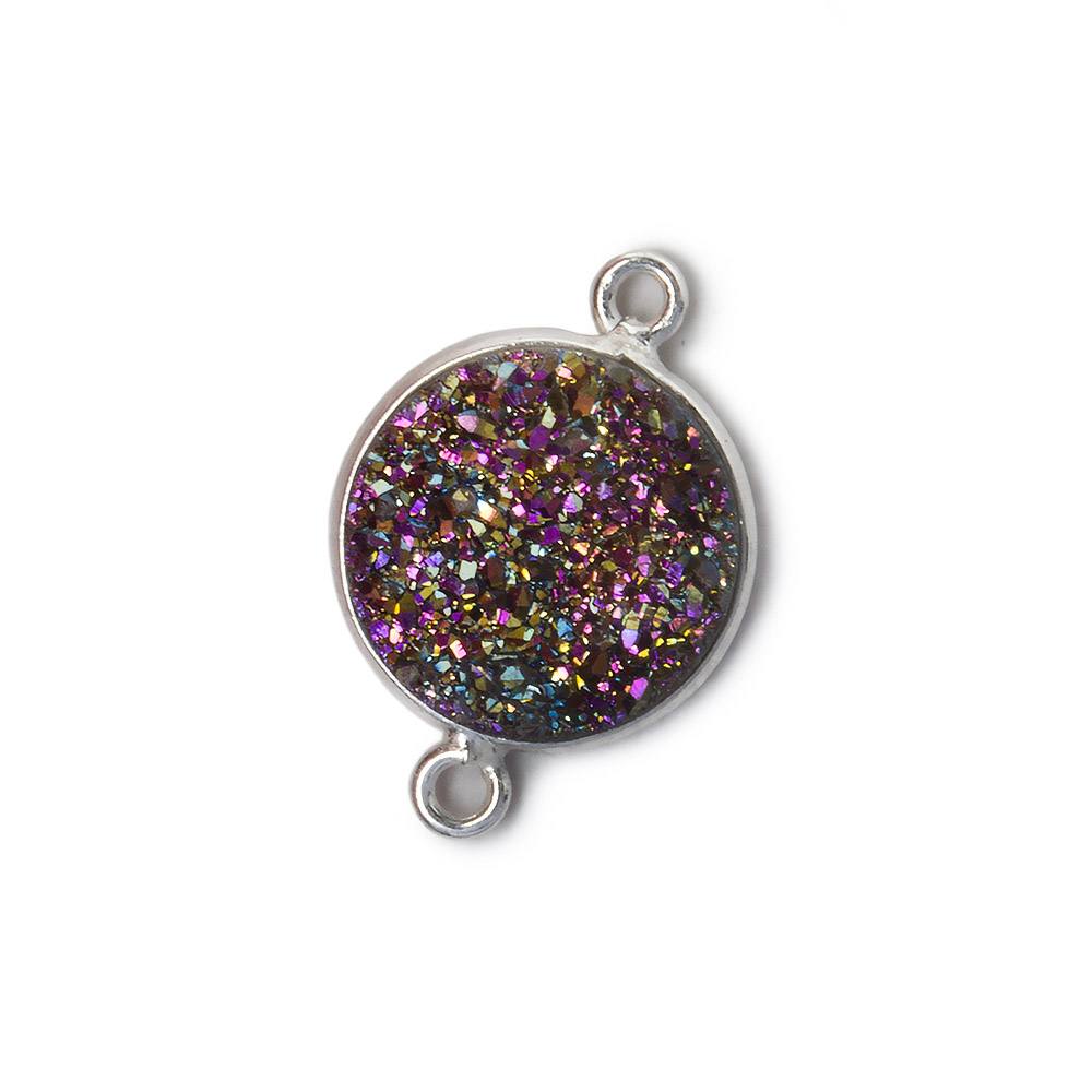 13mm Silver .925 Bezel Mystic Peacock Drusy Drusy Coin Connector 1 piece - Beadsofcambay.com