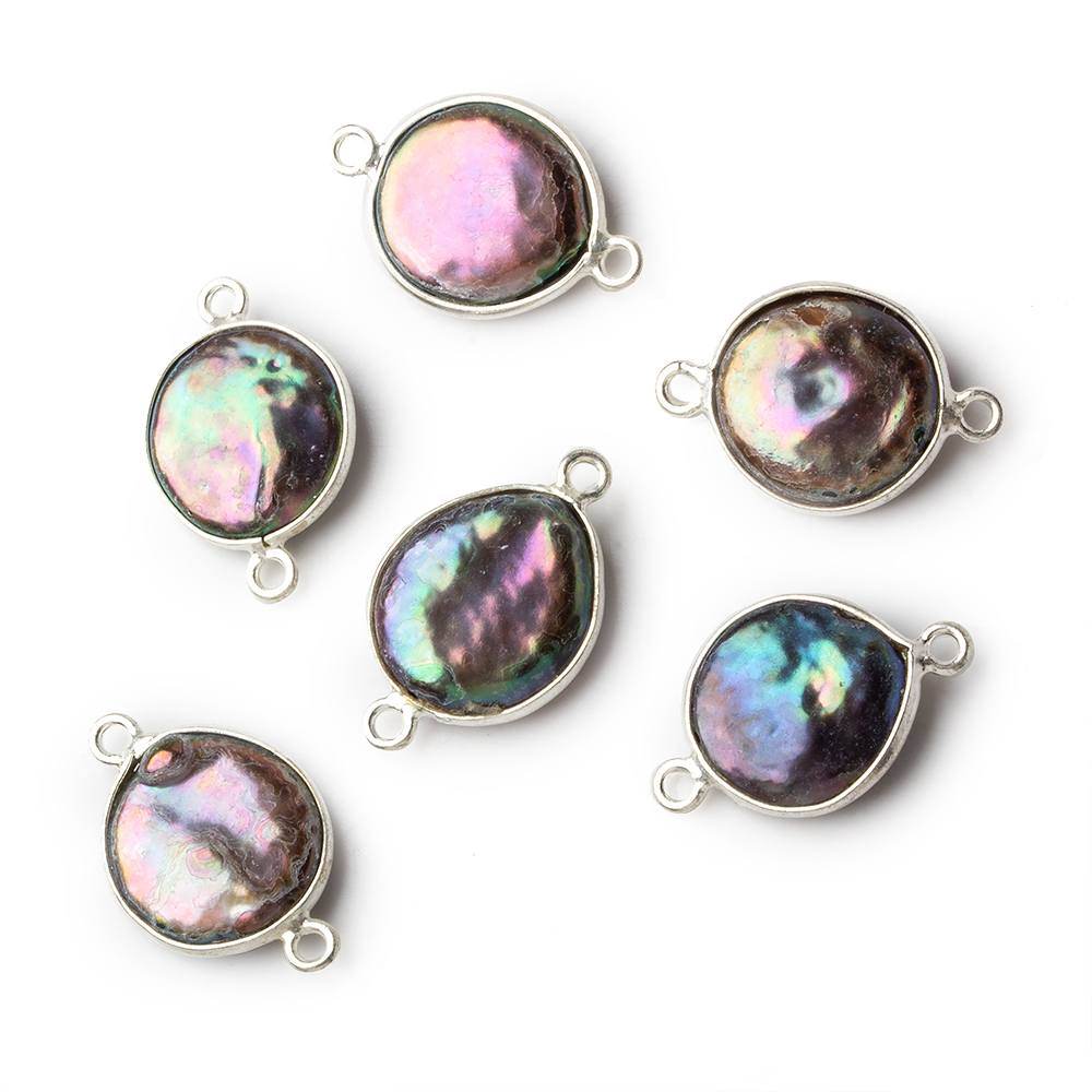13mm Silver .925 Bezel Peacock Coin Pearl Connector 1 piece - Beadsofcambay.com