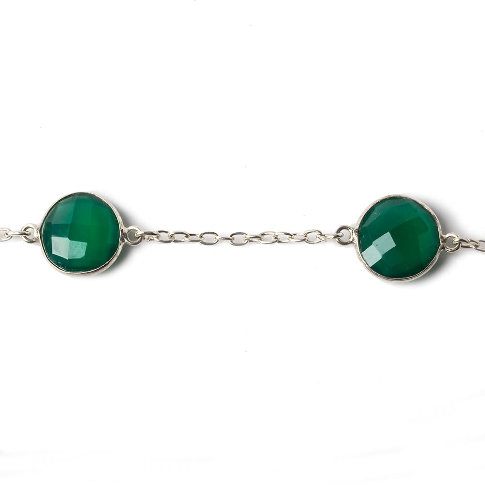 13mm Silver Bezel Green Onyx Coin Silver .925 Link Chain by the foot 18 pieces - Beadsofcambay.com