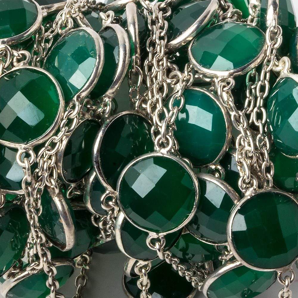 13mm Silver Bezel Green Onyx Coin Silver .925 Link Chain by the foot 18 pieces - Beadsofcambay.com