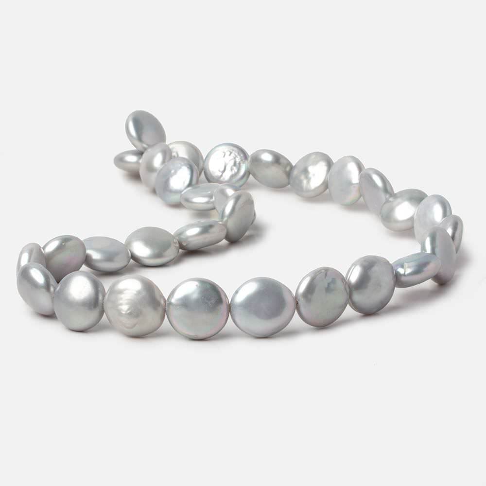 13mm Silver Coin Freshwater Pearls 16 inch 30 pieces A - Beadsofcambay.com