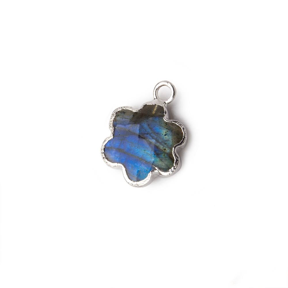13mm Silver Leafed Labradorite Faceted Quatrafoil Focal Bead Pendant sold as 1 piece - Beadsofcambay.com