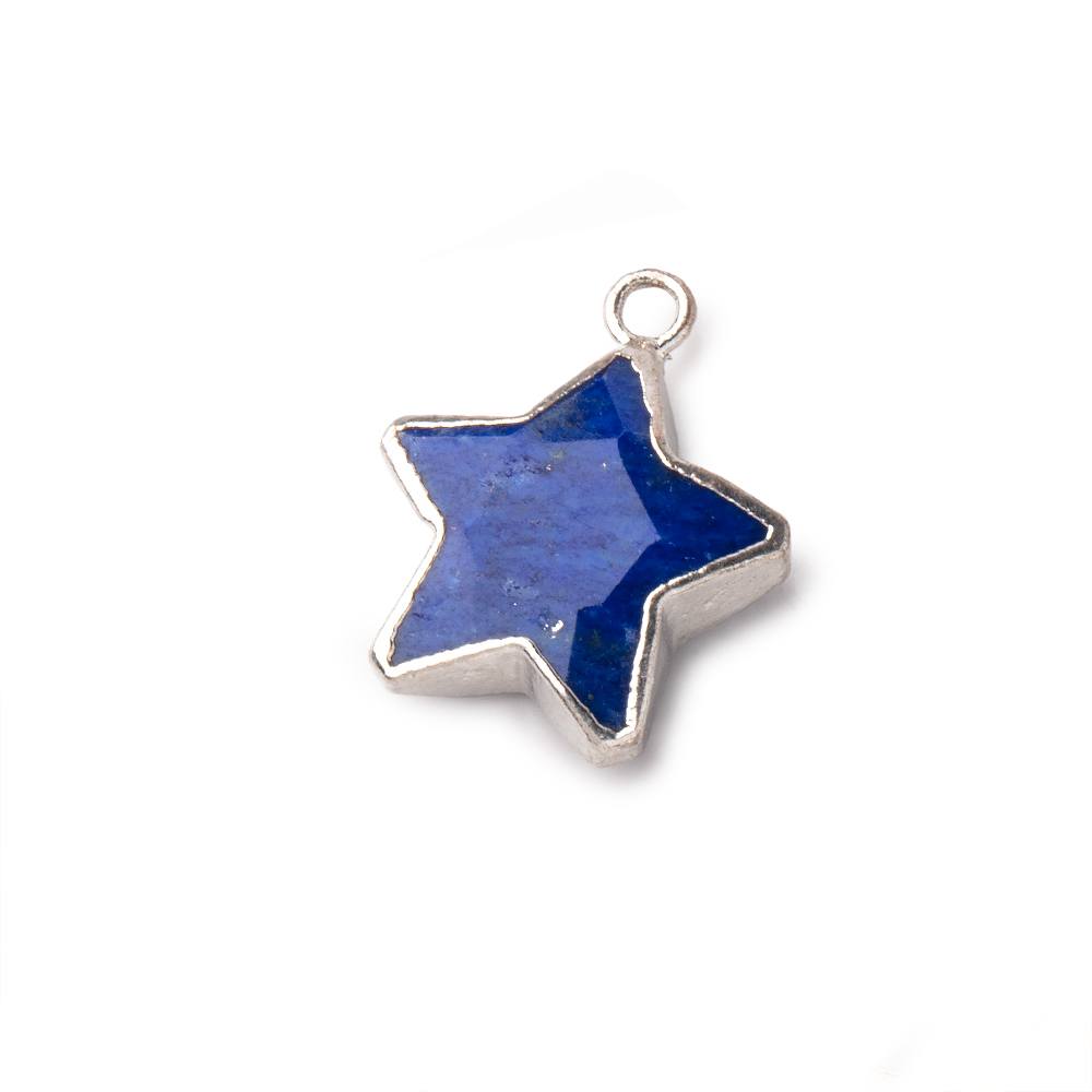 13mm Silver Leafed Lapis Lazuli Faceted Star Focal Pendant 1 piece - Beadsofcambay.com