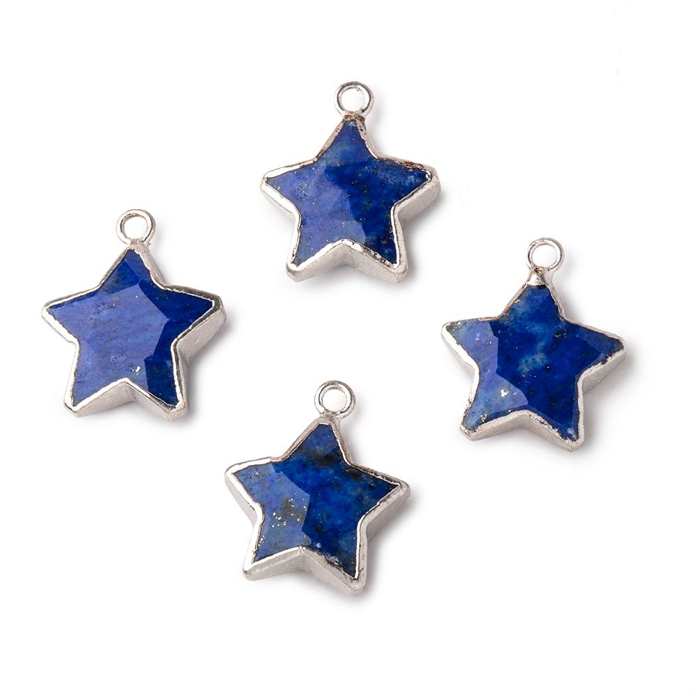 13mm Silver Leafed Lapis Lazuli Faceted Star Focal Pendant 1 piece - Beadsofcambay.com