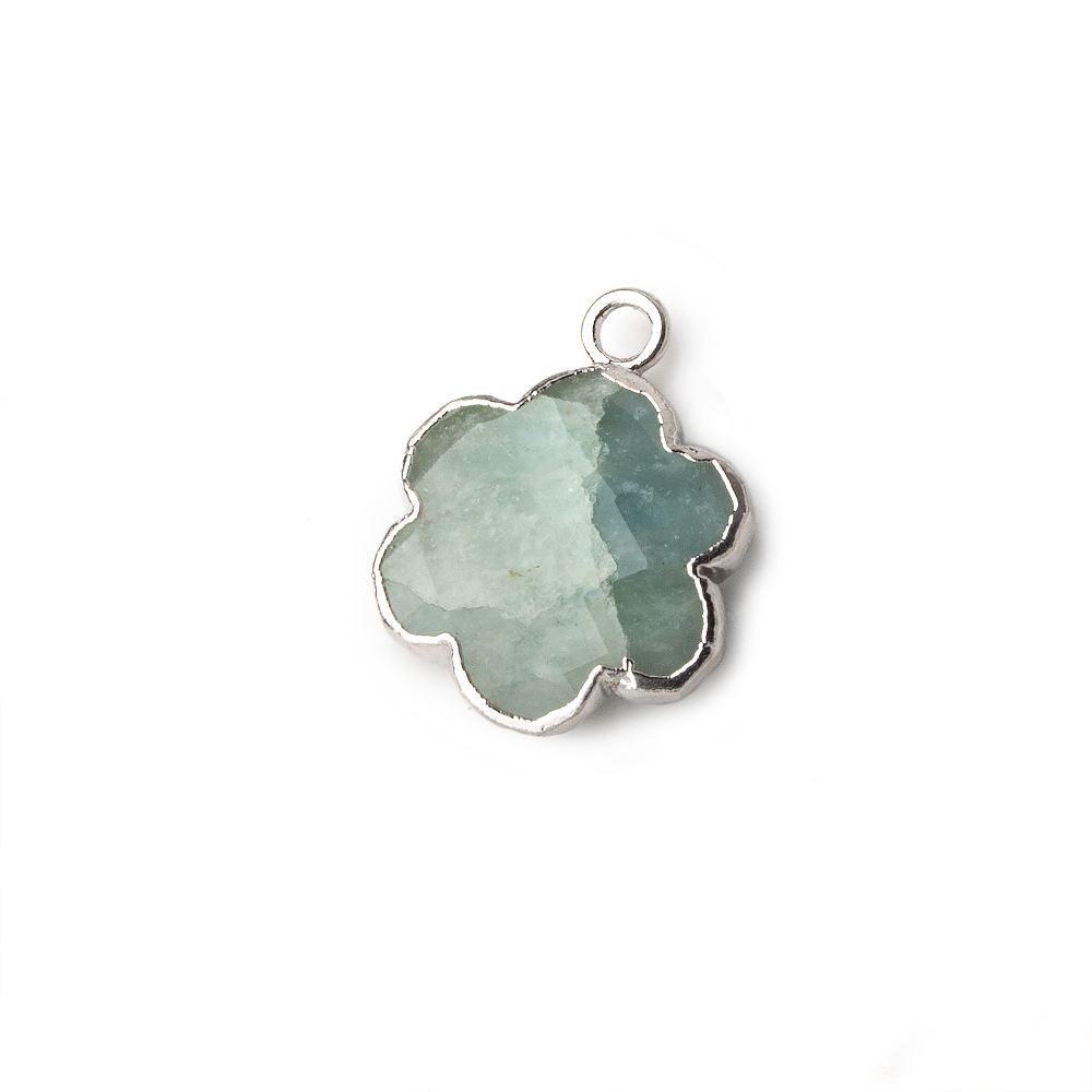 13mm Silver Leafed Milky Aquamarine Faceted Quatrafoil Focal Bead Pendant sold as 1 piece - Beadsofcambay.com