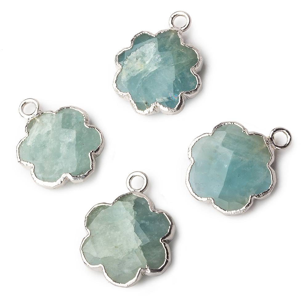 13mm Silver Leafed Milky Aquamarine Faceted Quatrafoil Focal Bead Pendant sold as 1 piece - Beadsofcambay.com