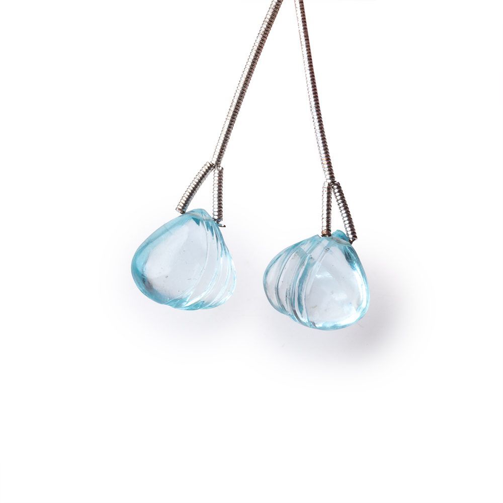 13mm Sky Blue Topaz Carved Heart Set of 2 Focal Beads - Beadsofcambay.com