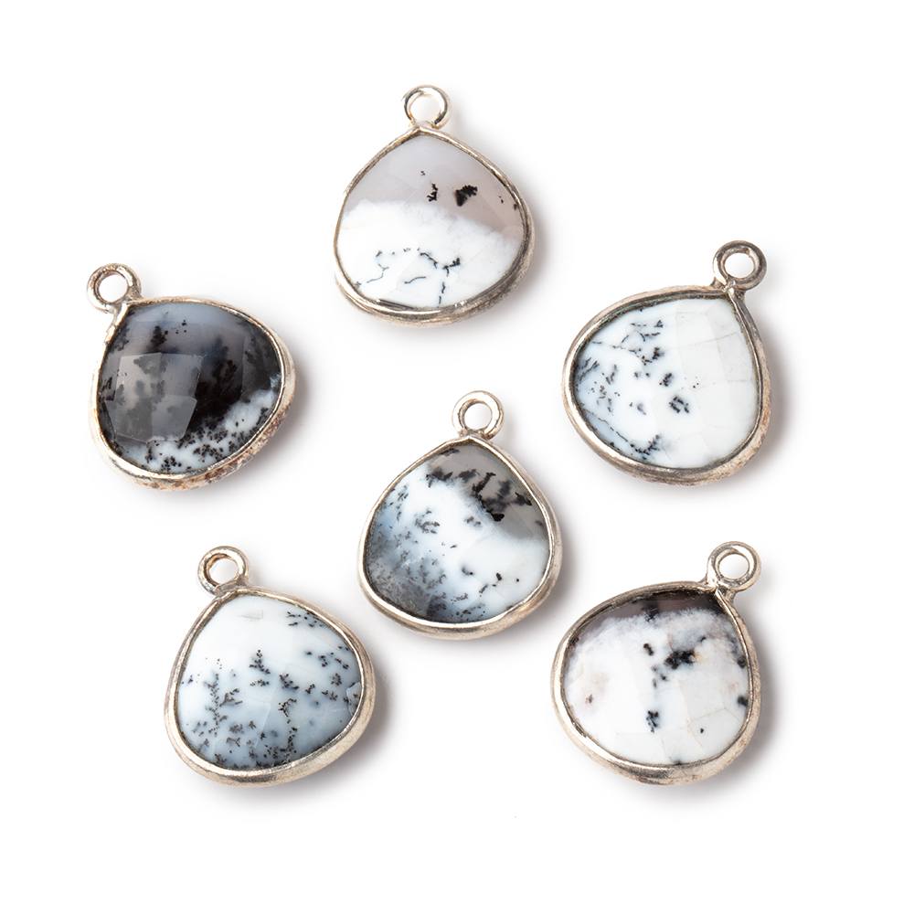 13mm Sterling Silver Bezel Dendritic Opal Faceted Heart Pendant 1 piece - Beadsofcambay.com