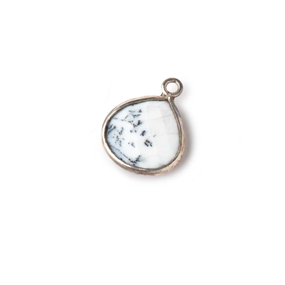 13mm Sterling Silver Bezel Dendritic Opal Faceted Heart Pendant 1 piece - Beadsofcambay.com