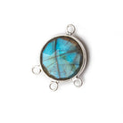 13mm Sterling Silver Bezel Labradorite Coin 3 ring Connector 1 focal bead - Beadsofcambay.com