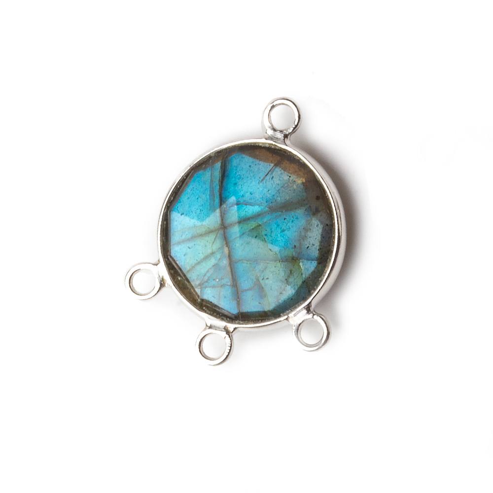 13mm Sterling Silver Bezel Labradorite Coin 3 ring Connector 1 focal bead - Beadsofcambay.com