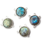13mm Sterling Silver Bezel Labradorite Coin 3 ring Connector 1 focal bead - Beadsofcambay.com