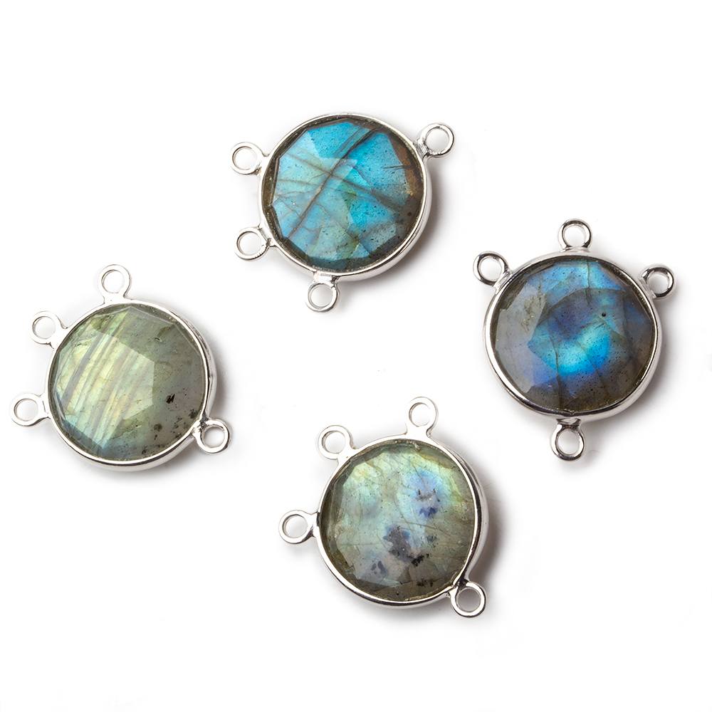13mm Sterling Silver Bezel Labradorite Coin 3 ring Connector 1 focal bead - Beadsofcambay.com