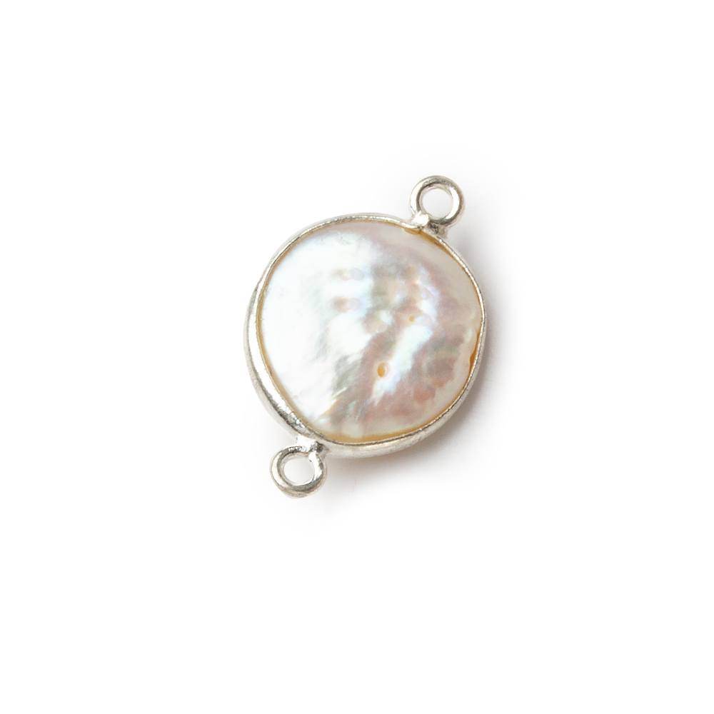 13mm Sterling Silver Bezel White Coin Pearl Connector 1 piece - Beadsofcambay.com