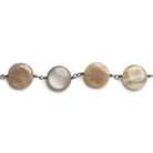 13mm Sunstone Feldspar plain coin Black Gold Chain by the foot 15 beads - Beadsofcambay.com