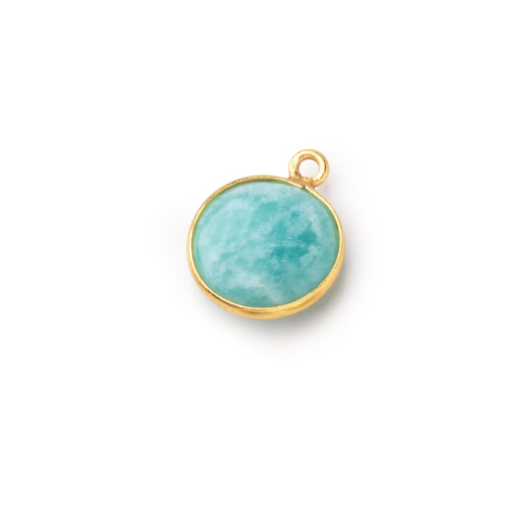 13mm Vermeil Bezel Amazonite Plain Coin Pendant 1 Focal Bead - Beadsofcambay.com