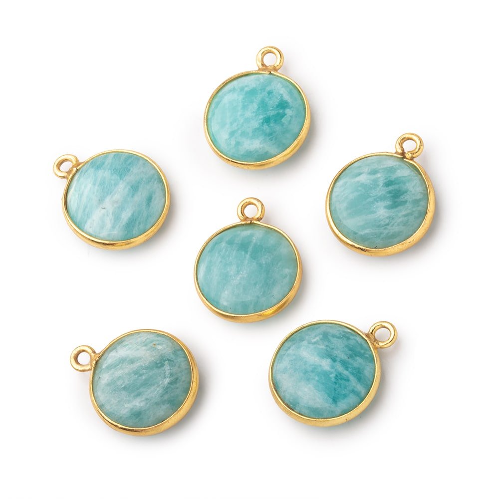 13mm Vermeil Bezel Amazonite Plain Coin Pendant 1 Focal Bead - Beadsofcambay.com