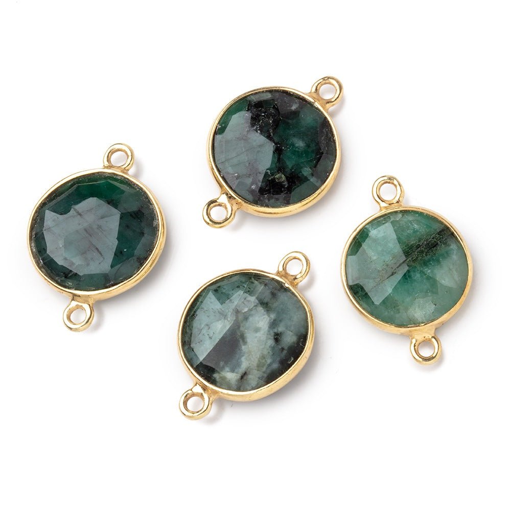 13mm Vermeil Bezel Emerald Faceted Coin Connector 1 piece - Beadsofcambay.com