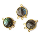13mm Vermeil Bezel Labradorite faceted coin 3 ring Connector 1 focal bead - Beadsofcambay.com
