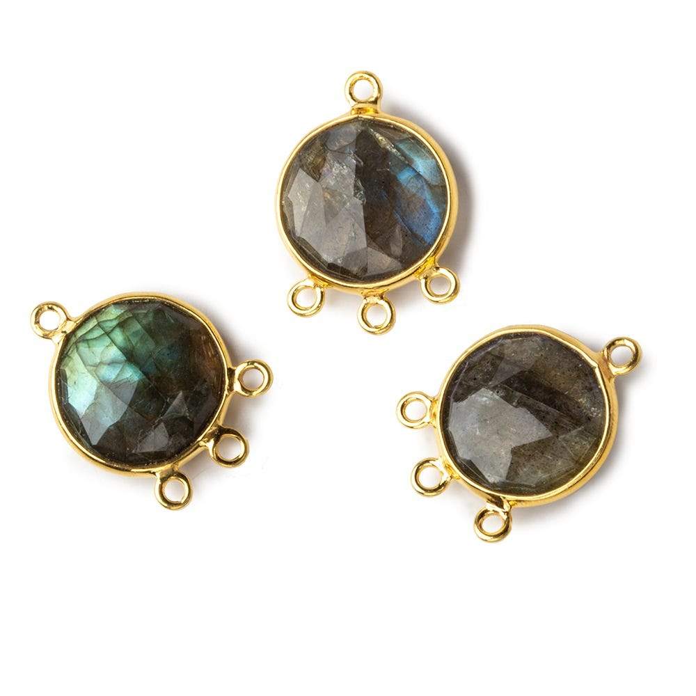 13mm Vermeil Bezel Labradorite faceted coin 3 ring Connector 1 focal bead - Beadsofcambay.com