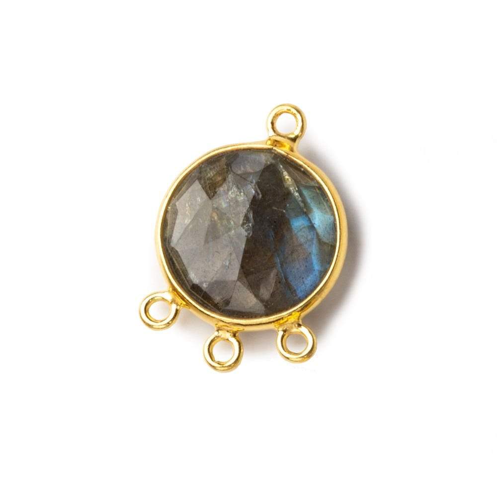 13mm Vermeil Bezel Labradorite faceted coin 3 ring Connector 1 focal bead - Beadsofcambay.com
