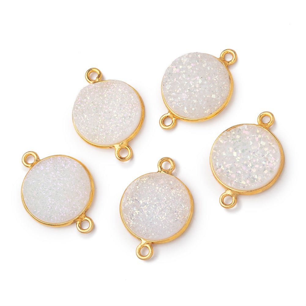 13mm Vermeil Bezel Mystic Pearl White Drusy Coin Connector 1 piece - Beadsofcambay.com