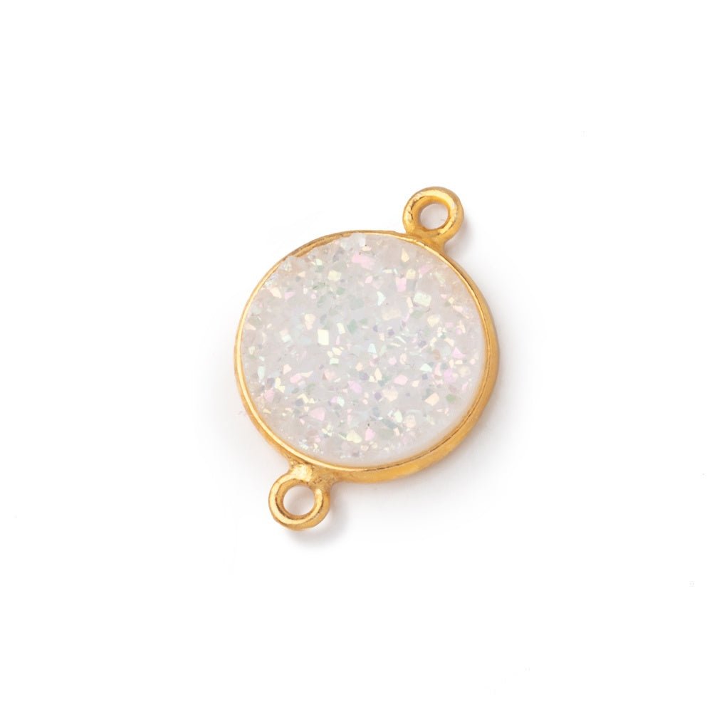 13mm Vermeil Bezel Mystic Pearl White Drusy Coin Connector 1 piece - Beadsofcambay.com