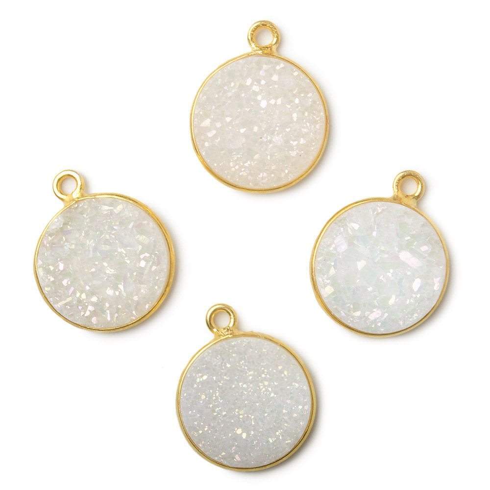 13mm Vermeil Bezel Mystic Pearl White Drusy Coin Pendant 1 piece - Beadsofcambay.com