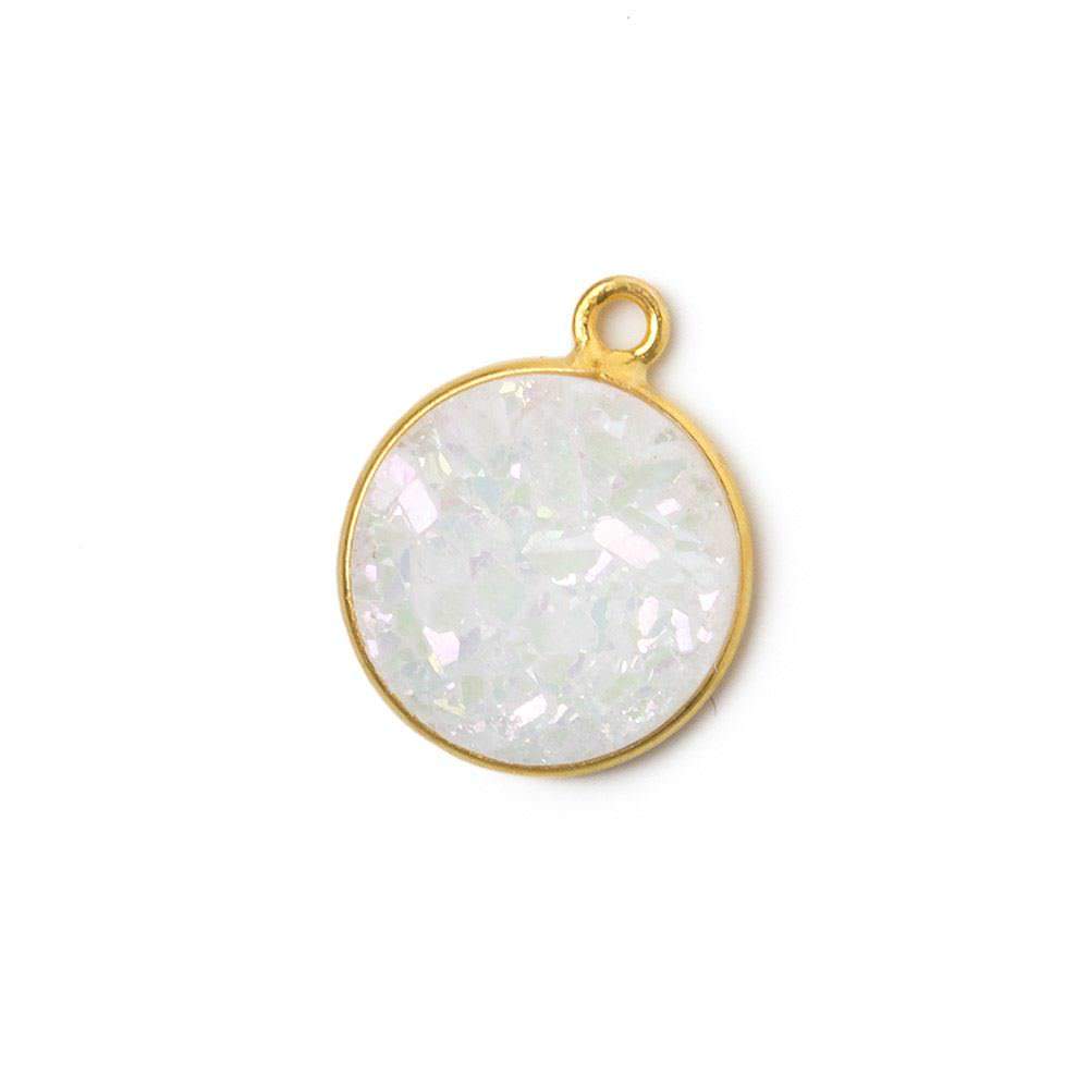 13mm Vermeil Bezel Mystic Pearl White Drusy Coin Pendant 1 piece - Beadsofcambay.com