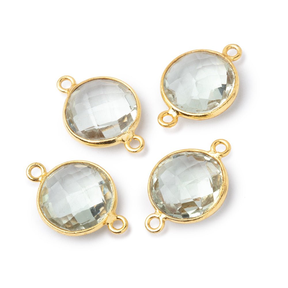 13mm Vermeil Bezel Prasiolite Faceted Coin Connector 1 piece - Beadsofcambay.com