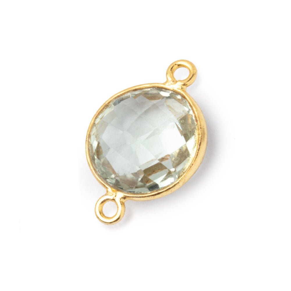 13mm Vermeil Bezel Prasiolite Faceted Coin Connector 1 piece - Beadsofcambay.com