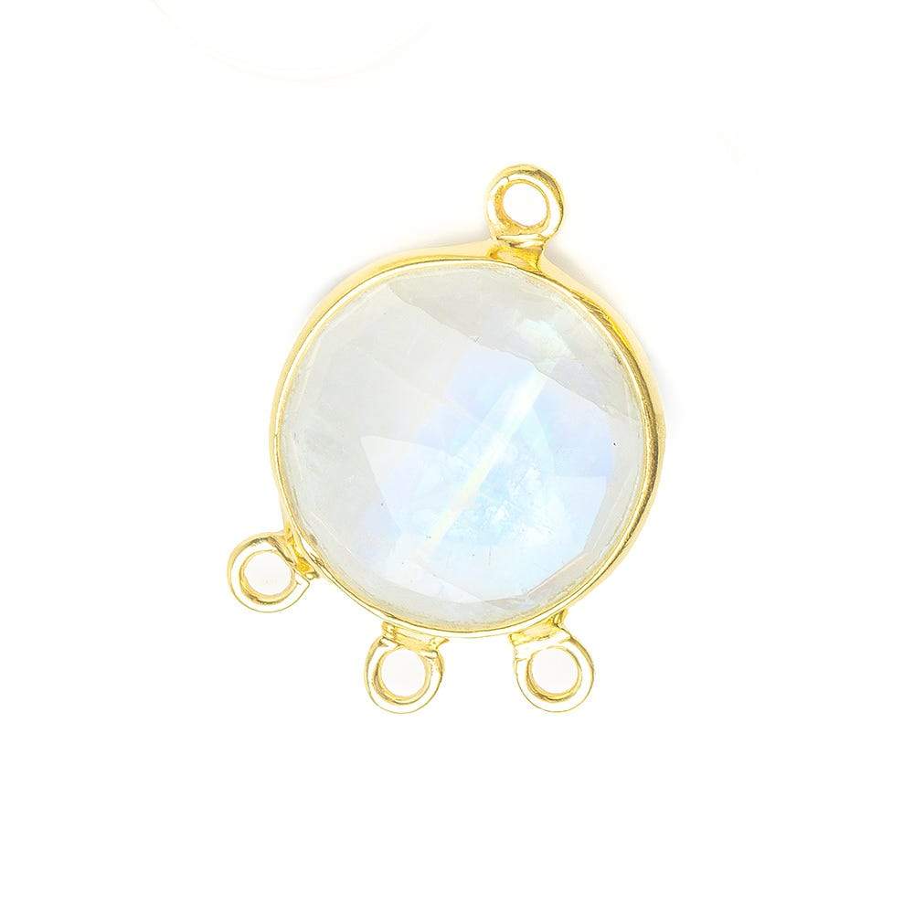 13mm Vermeil Bezel Rainbow Moonstone Faceted Coin 3 ring Connector 1 piece - Beadsofcambay.com