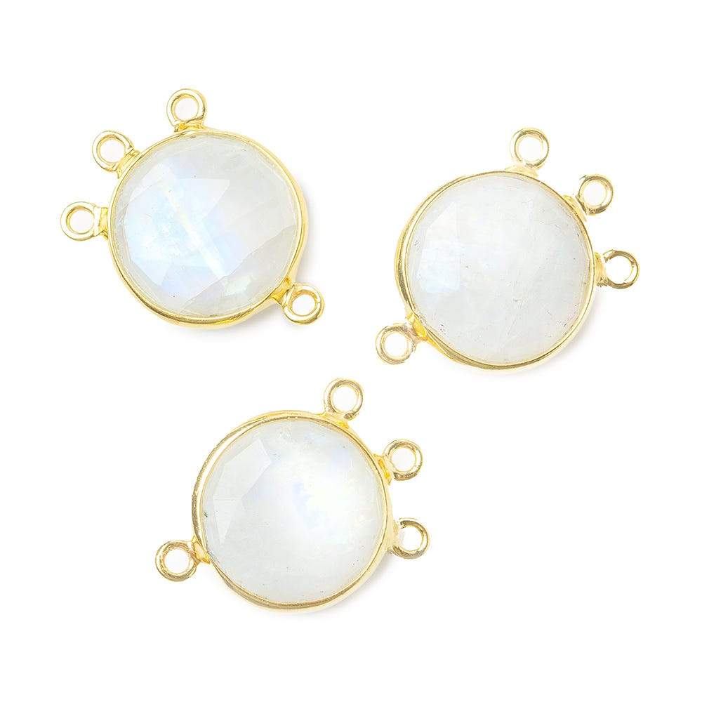 13mm Vermeil Bezel Rainbow Moonstone Faceted Coin 3 ring Connector 1 piece - Beadsofcambay.com