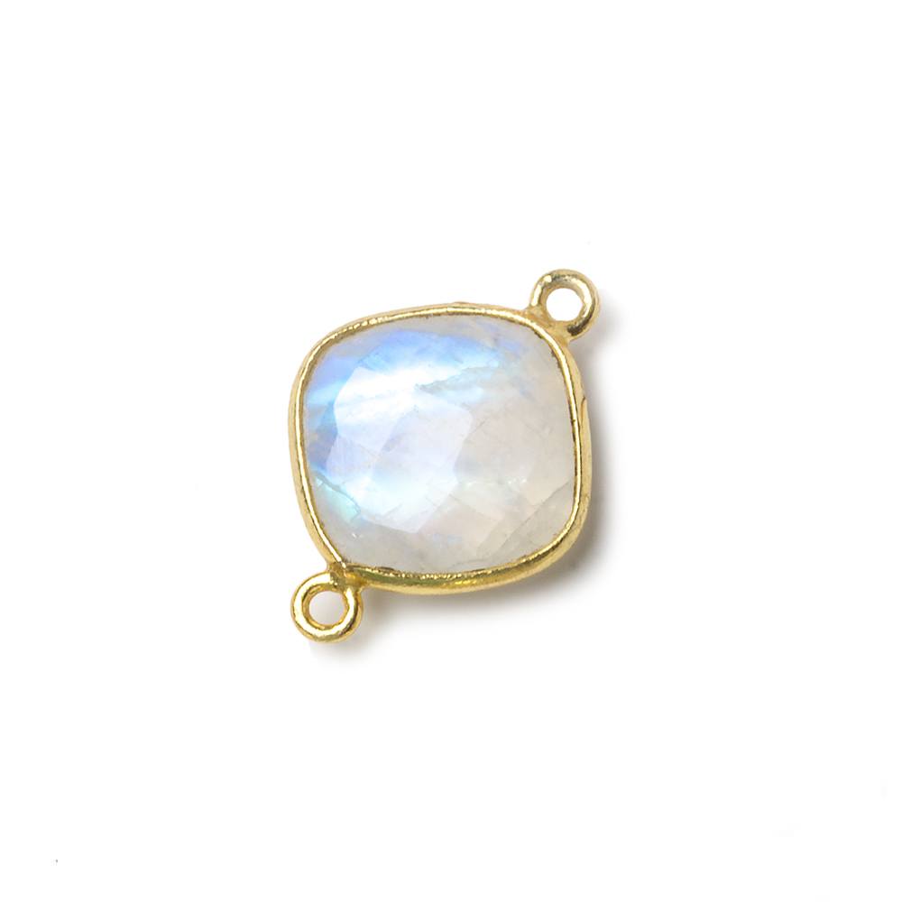 13mm Vermeil Bezel Rainbow Moonstone faceted cushion Connector 1 piece - Beadsofcambay.com