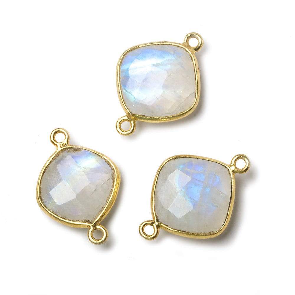 13mm Vermeil Bezel Rainbow Moonstone faceted cushion Connector 1 piece - Beadsofcambay.com