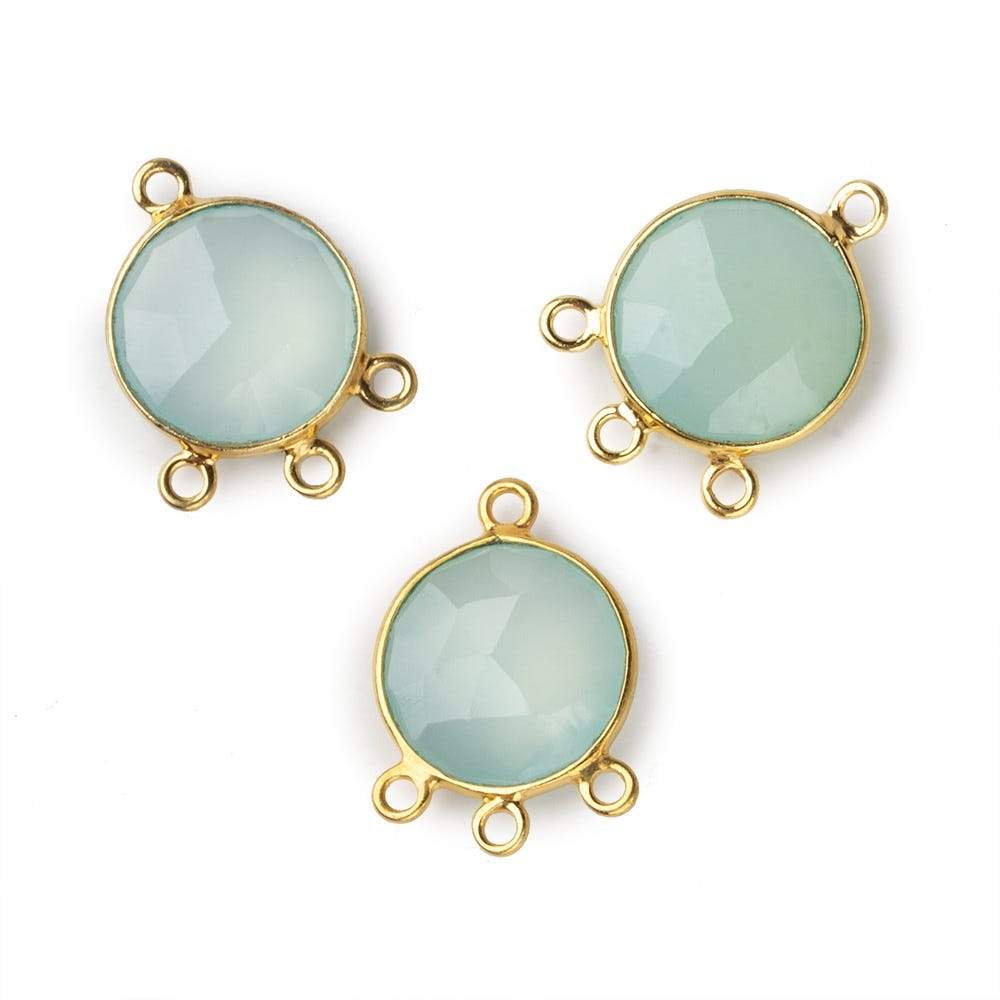 13mm Vermeil Bezel Seafoam Green Chalcedony faceted coin 3 ring Connector 1 focal bead - Beadsofcambay.com