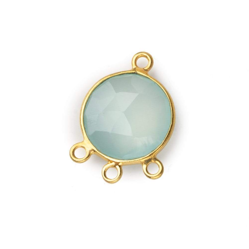 13mm Vermeil Bezel Seafoam Green Chalcedony faceted coin 3 ring Connector 1 focal bead - Beadsofcambay.com