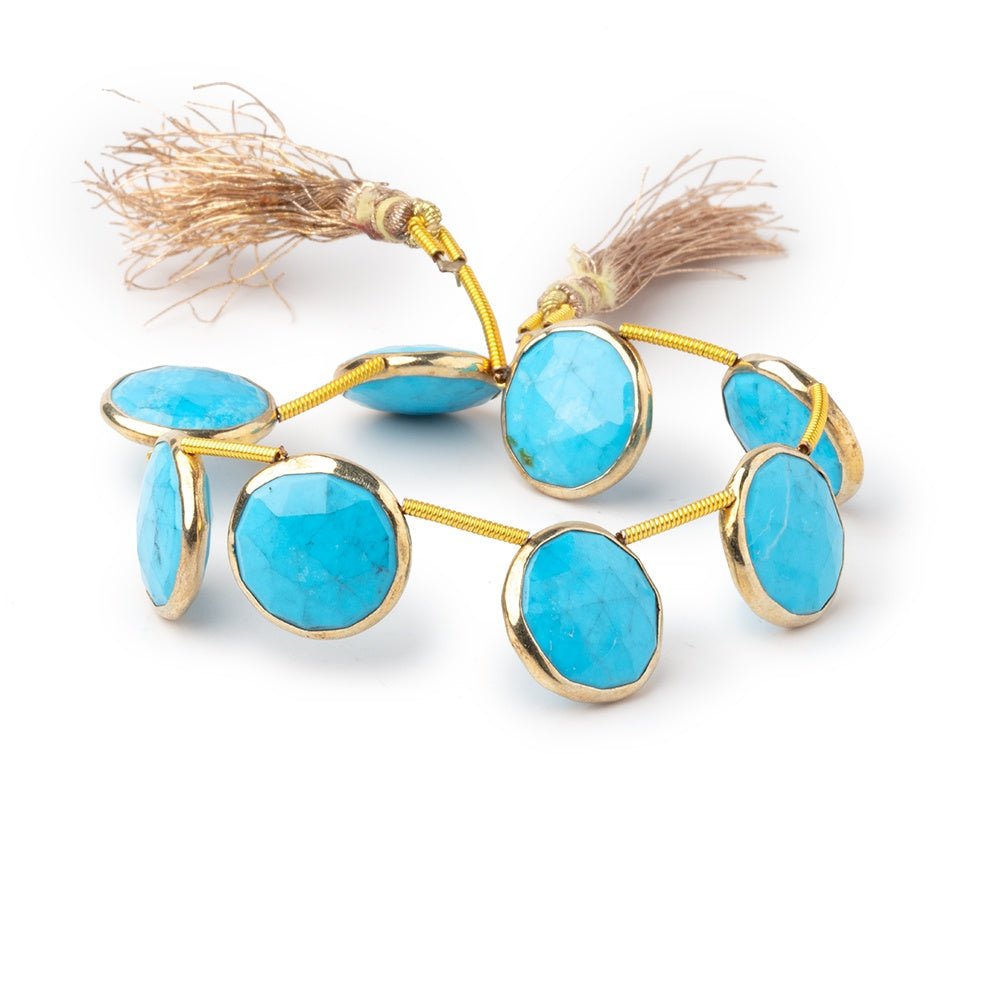 13mm Vermeil Bezel Turquoise Howlite Top Drilled Coins 6 inch 8 Beads - Beadsofcambay.com