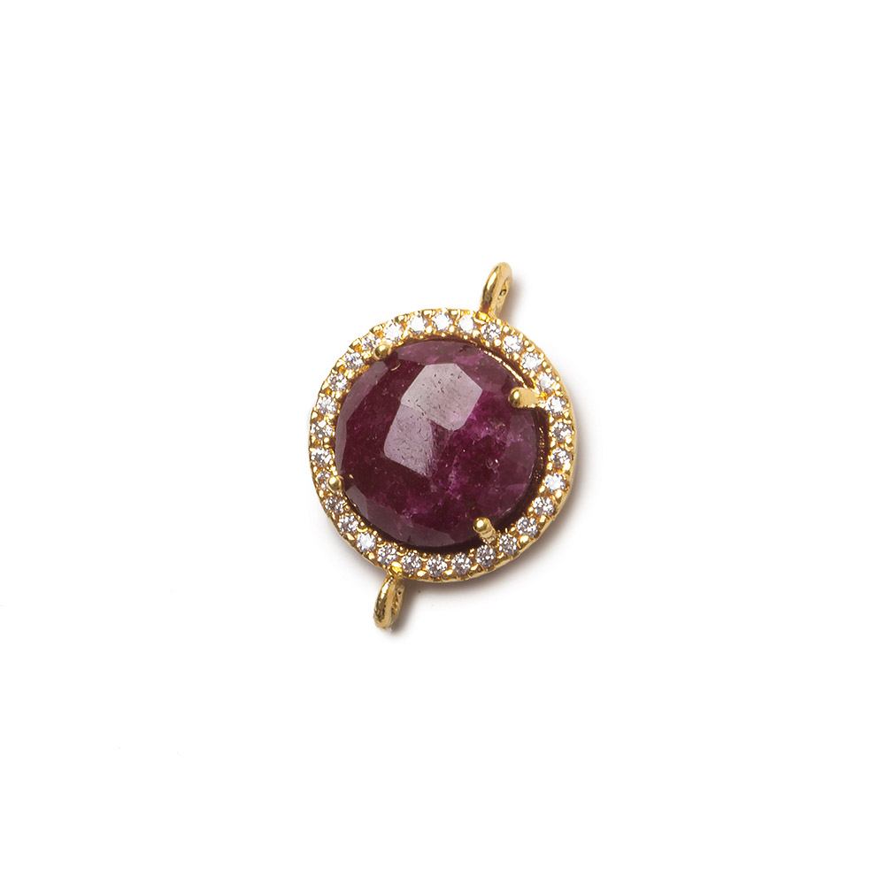 13mm Vermeil Bezel White CZ and Ruby Coin Connector 1 focal bead - Beadsofcambay.com