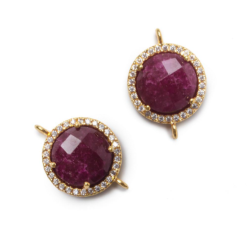 13mm Vermeil Bezel White CZ and Ruby Coin Connector 1 focal bead - Beadsofcambay.com