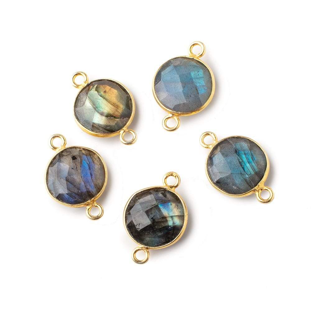 13mm Vermeil Bezeled Labradorite Faceted Coin Connector 1 piece - Beadsofcambay.com