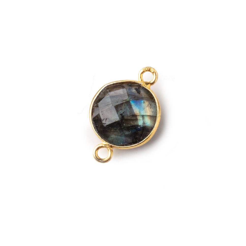 13mm Vermeil Bezeled Labradorite Faceted Coin Connector 1 piece - Beadsofcambay.com