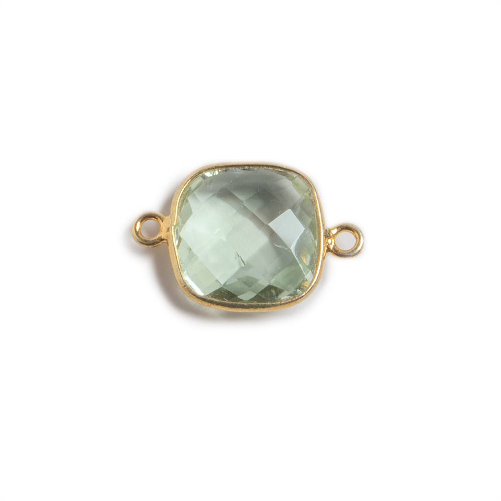 13mm Vermeil Bezeled Prasiolite faceted square Connector Focal 1 piece - Beadsofcambay.com