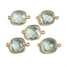 13mm Vermeil Bezeled Prasiolite faceted square Connector Focal 1 piece - Beadsofcambay.com