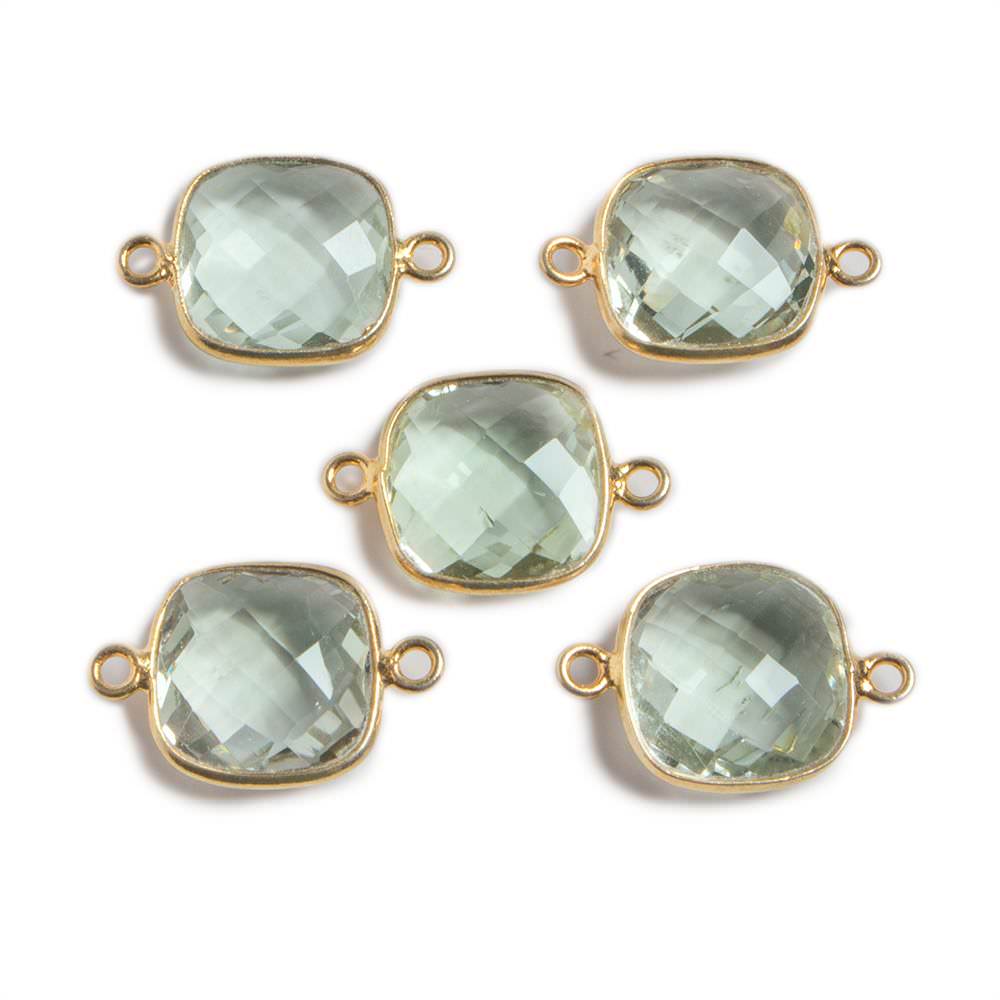 13mm Vermeil Bezeled Prasiolite faceted square Connector Focal 1 piece - Beadsofcambay.com